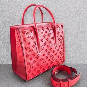 Christian Louboutin Red Calfskin Leather Metallic Loubinhesky Medium Paloma Bag